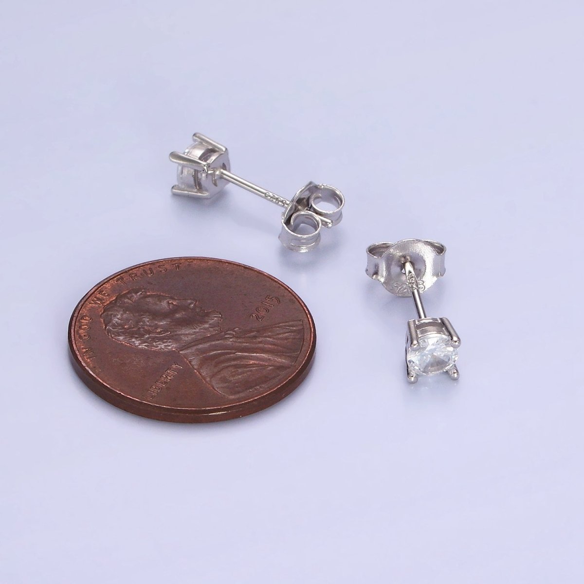 S925 Sterling Silver Round Classic Simple Push Back Cubic Zirconia Stud Earrings SL-477 - DLUXCA