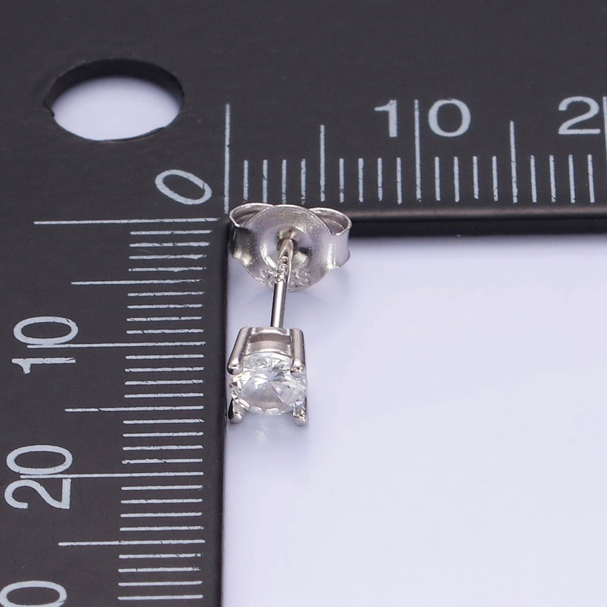 S925 Sterling Silver Round Classic Simple Push Back Cubic Zirconia Stud Earrings SL-477 - DLUXCA