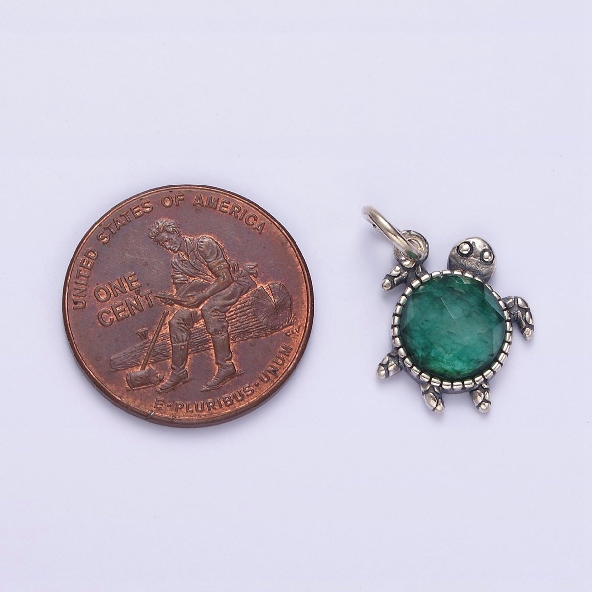 S925 Sterling Silver Round Green Multifaceted CZ Turtle Shell Animal Charm | SL-353 - DLUXCA