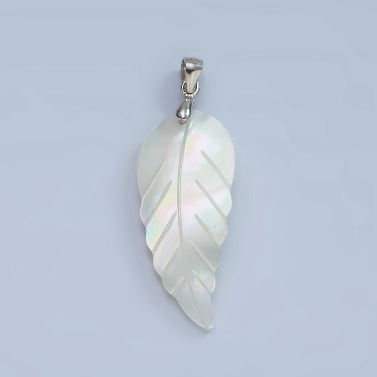 S925 Sterling Silver Shell Pearl Feather Leaf Pendant | SL-465 - DLUXCA