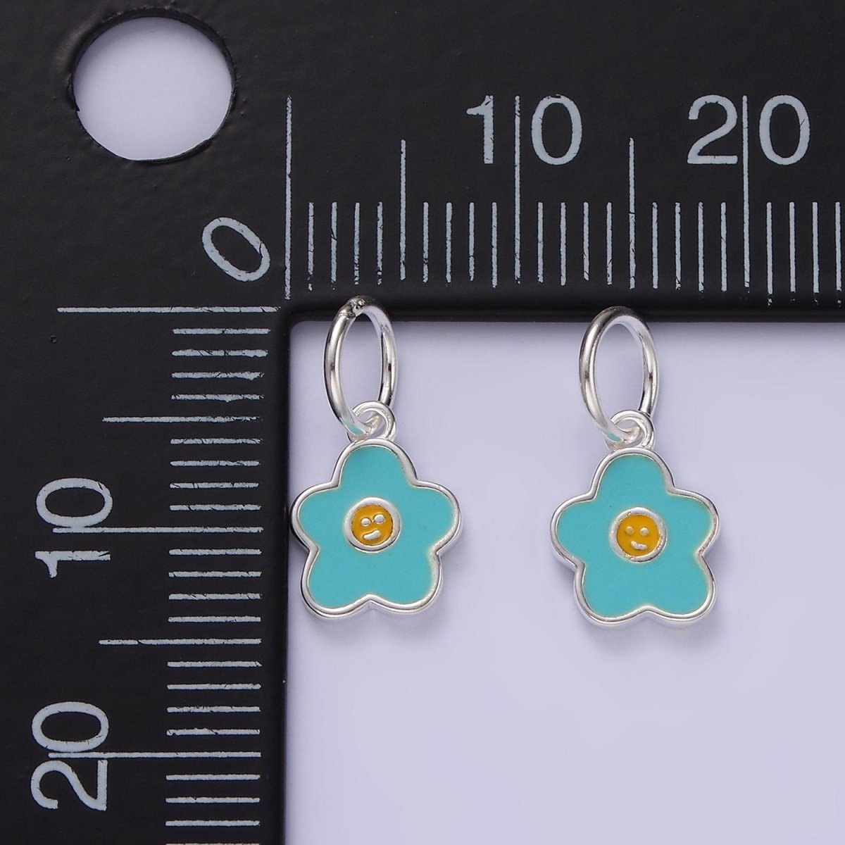 S925 Sterling Silver Smiley Face Flower Blue Enamel Charm | SL-421 - DLUXCA