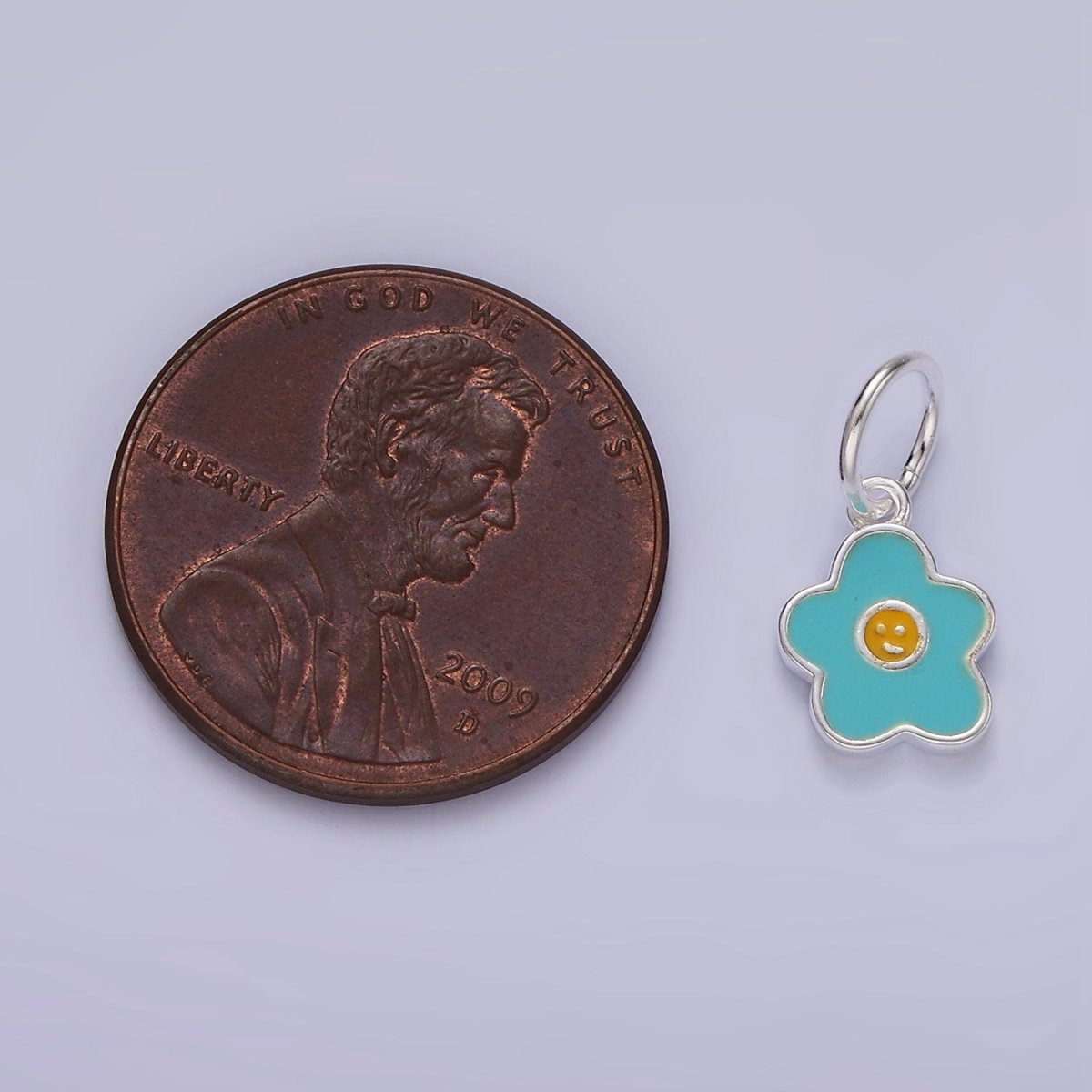 S925 Sterling Silver Smiley Face Flower Blue Enamel Charm | SL-421 - DLUXCA