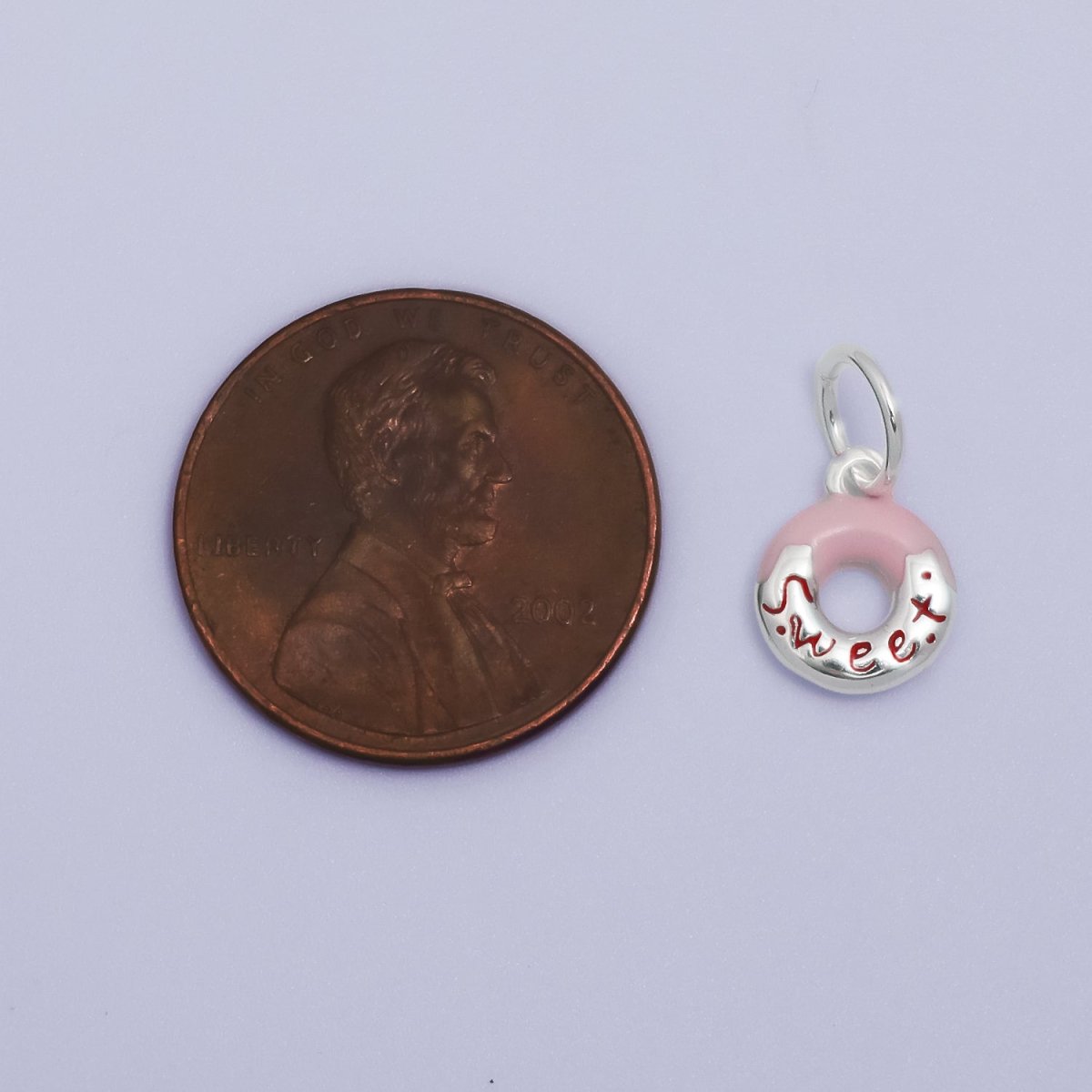S925 Sterling Silver "Sweet" Script Donut Enamel Open Round Charm | SL - 427 - DLUXCA