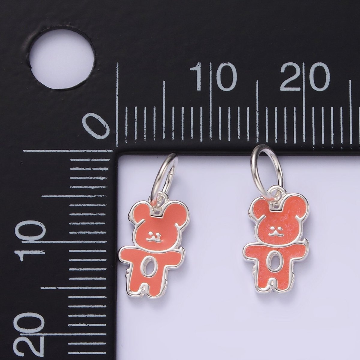 S925 Sterling Silver Teddy Bear Animal Red Enamel Open Charm | SL-428 - DLUXCA
