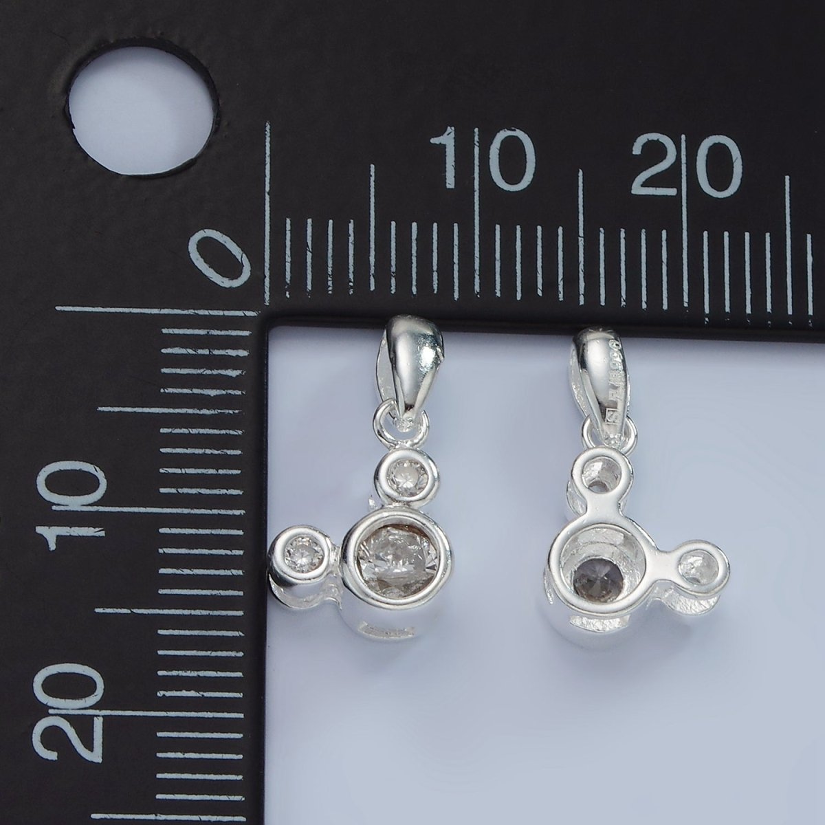 S925 Sterling Silver Triple Clear CZ Bezel Mouse Animal Pendant | SL-469 - DLUXCA