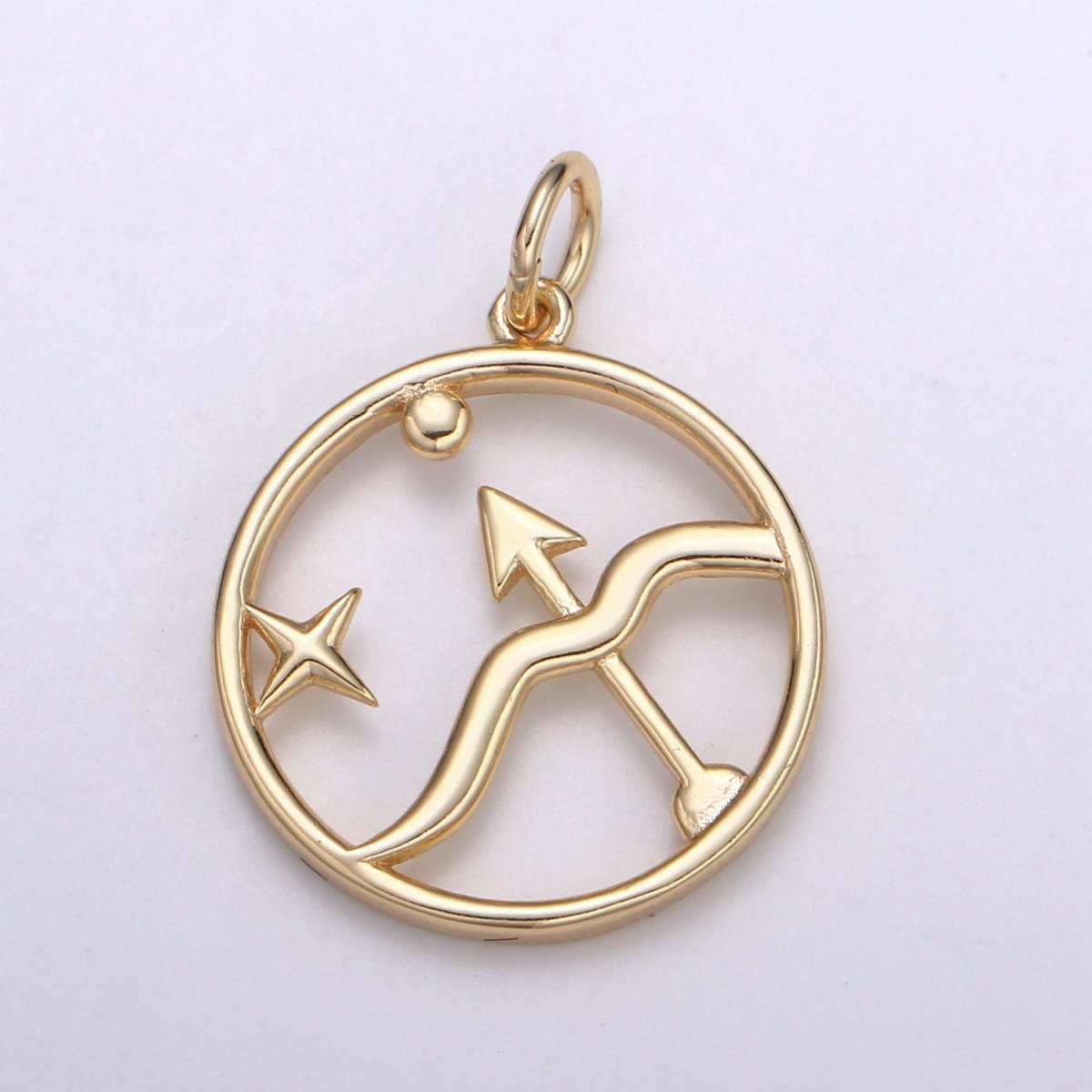 S925 Sterling Silver Zodiac Horoscope Gold Vermeil Open Round Charm | A-A1827-A-A1832