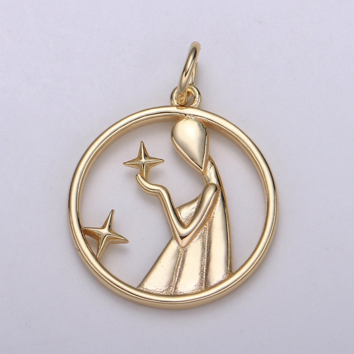 S925 Sterling Silver Zodiac Horoscope Gold Vermeil Open Round Charm | A-A1827-A-A1832