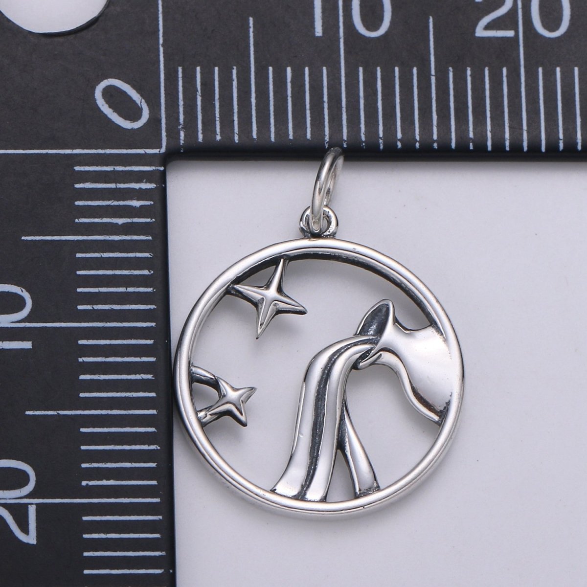 S925 Sterling Silver Zodiac Horoscope Silver Open Round Charm | A-A1833-A-A1838