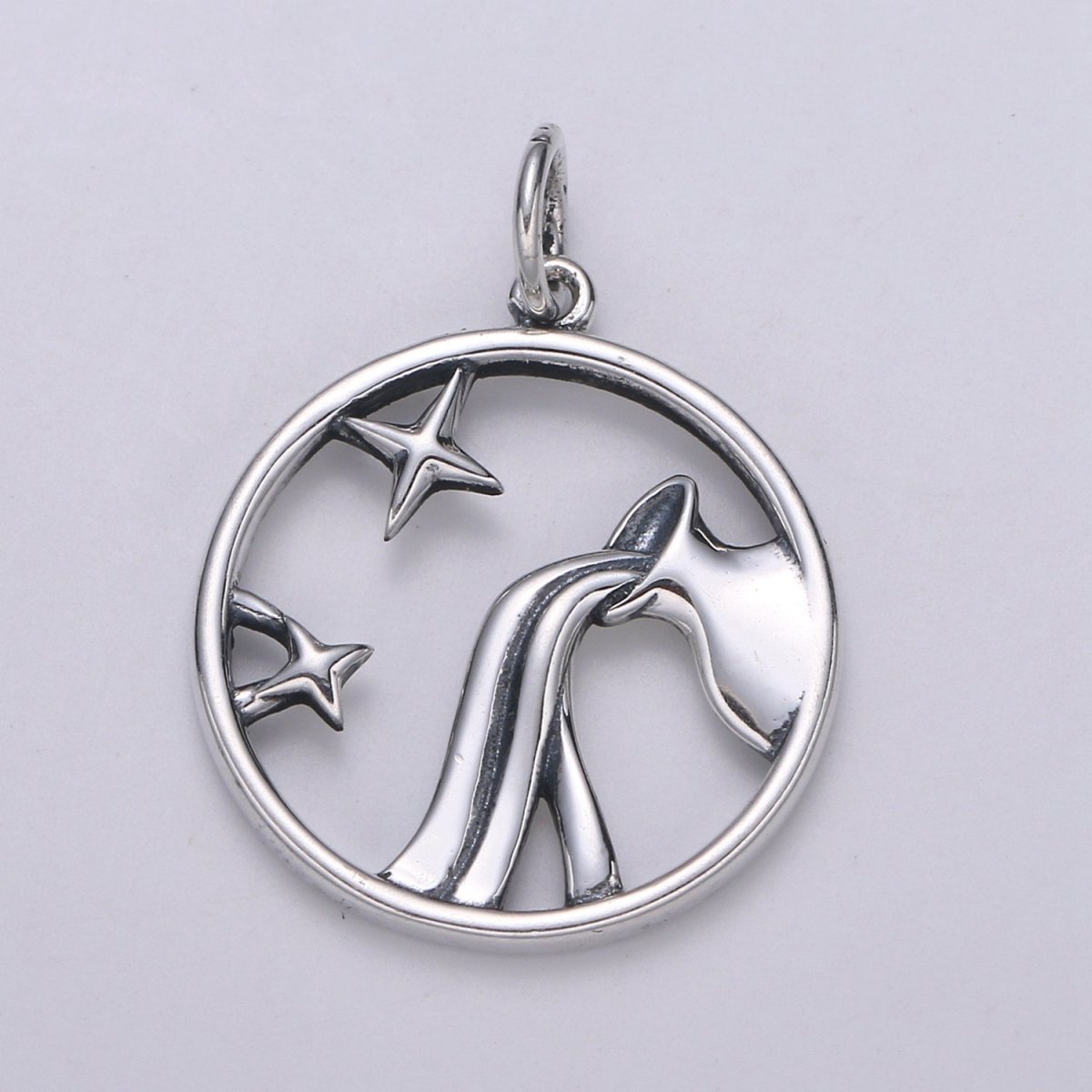 S925 Sterling Silver Zodiac Horoscope Silver Open Round Charm | A-A1833-A-A1838