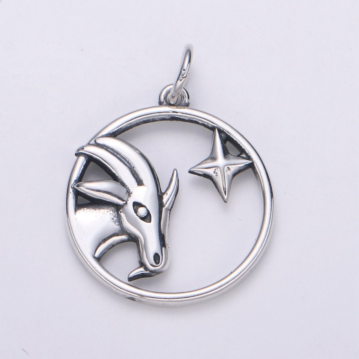 S925 Sterling Silver Zodiac Horoscope Silver Open Round Charm | A-A1833-A-A1838