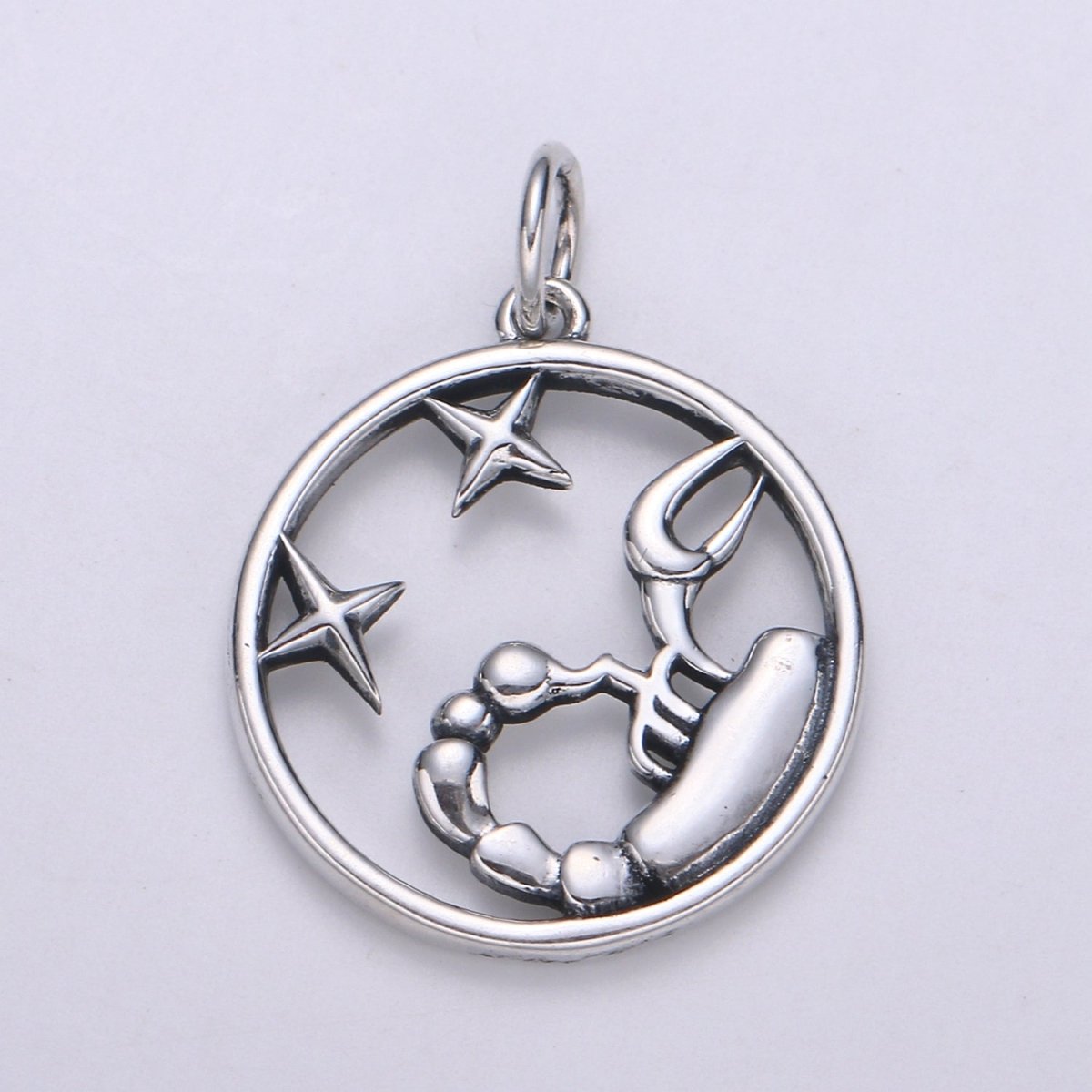 S925 Sterling Silver Zodiac Horoscope Silver Open Round Charm | A-A1833-A-A1838