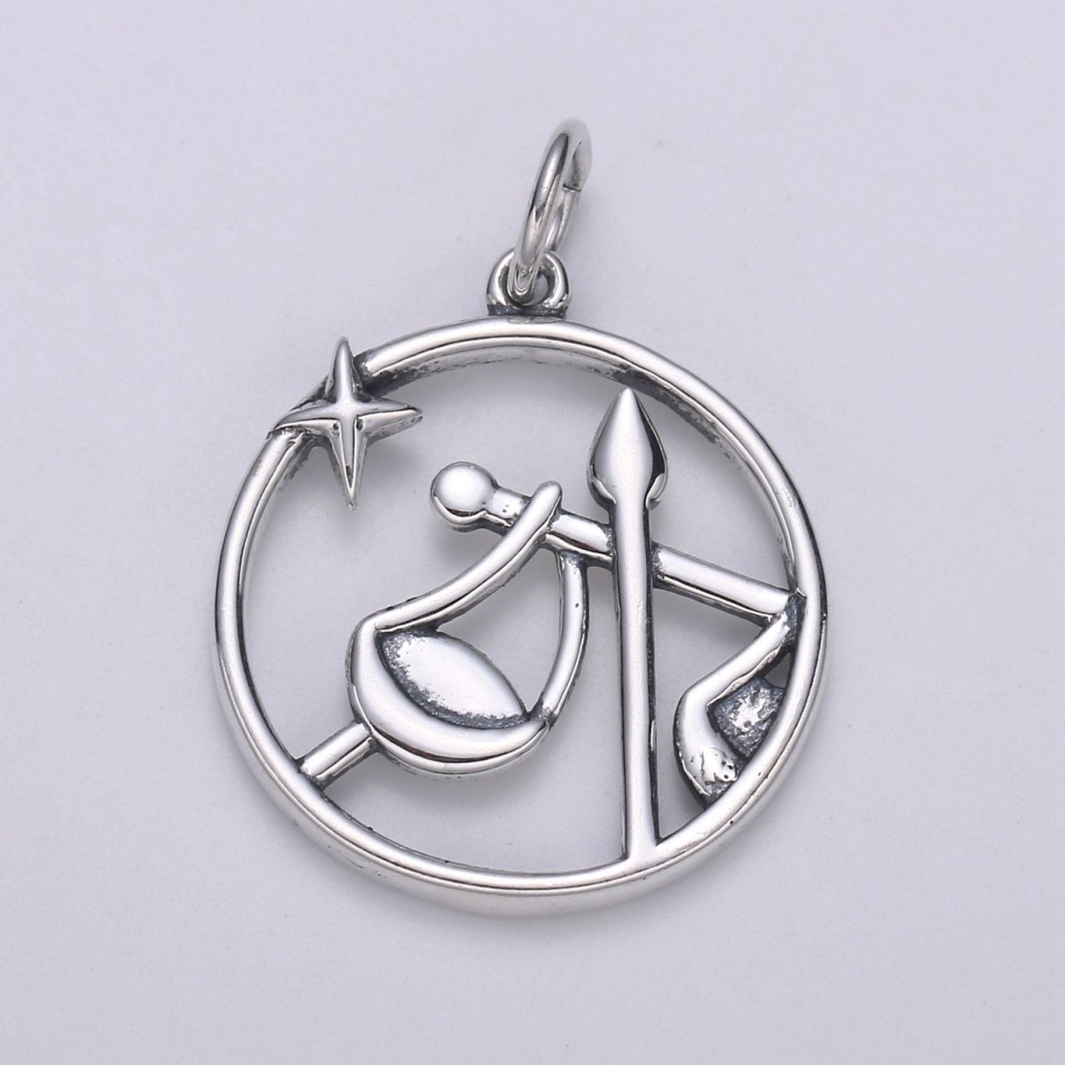 S925 Sterling Silver Zodiac Horoscope Silver Open Round Charm | A-A1833-A-A1838