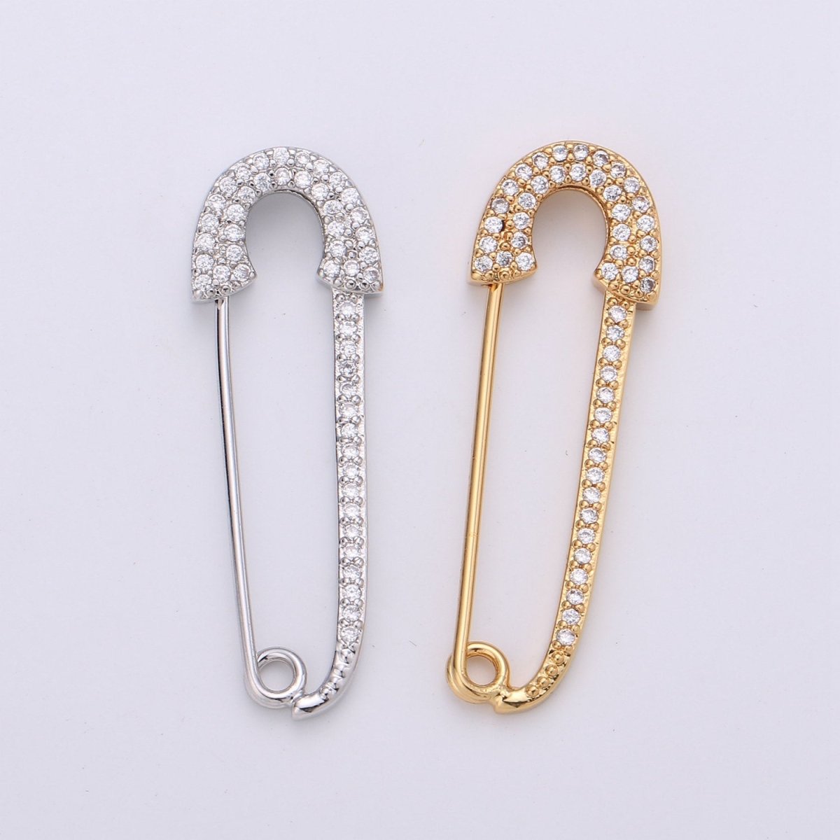 Safety Pin Earrings, Micro Pave Safety Pin Earrings, Safety Pin Jewelry, Gold Safety Pin Earrings, Silver Safety Pin Earrings K-492 K-493