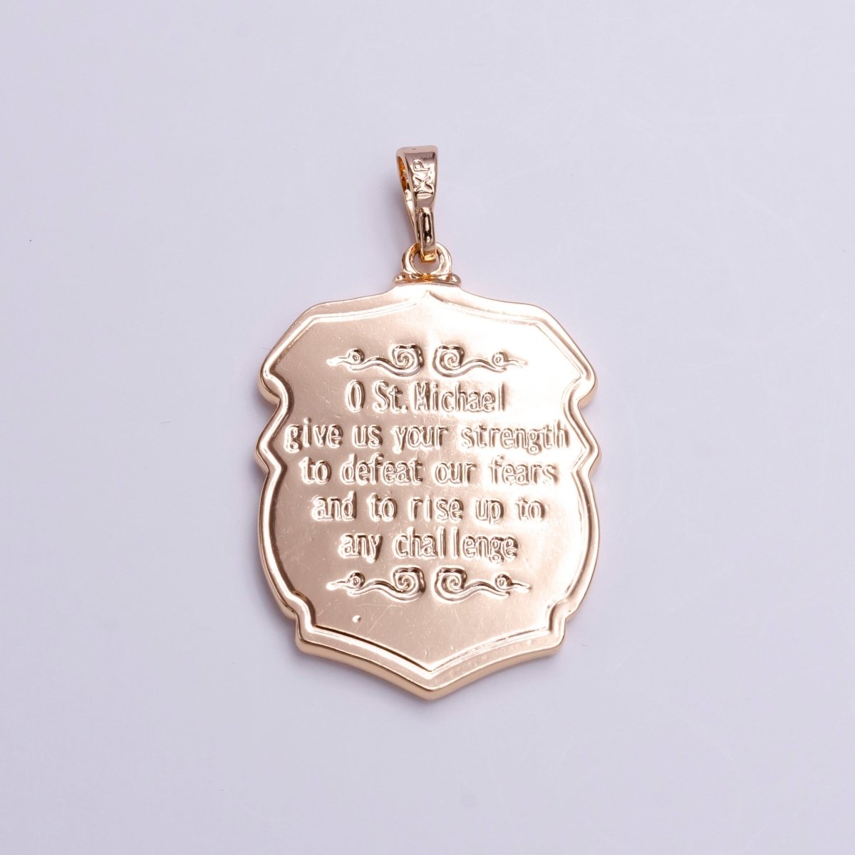 "Saint Michael Protect Us" Prayer Engraved Double Sided Rosey Gold Pendant | AA396 - DLUXCA