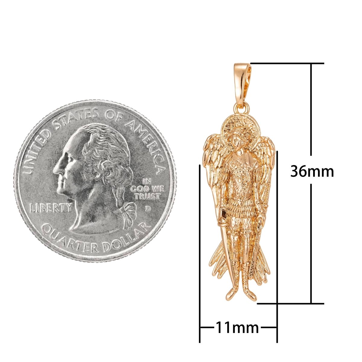 Saint Michael the Archangel Pendant 18k Gold Filled St Michael The Archangel Miniature Charm Patron Saint of Soldiers Police 36x11mm I-210 - DLUXCA