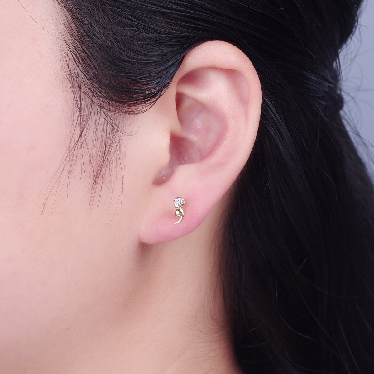 Semi Colon Studs | Mental Health Jewellery | Circle Stud | Coma Point Earrings | Quote Jewelry | Punctuation Minimalist Jewelry T-497 - DLUXCA