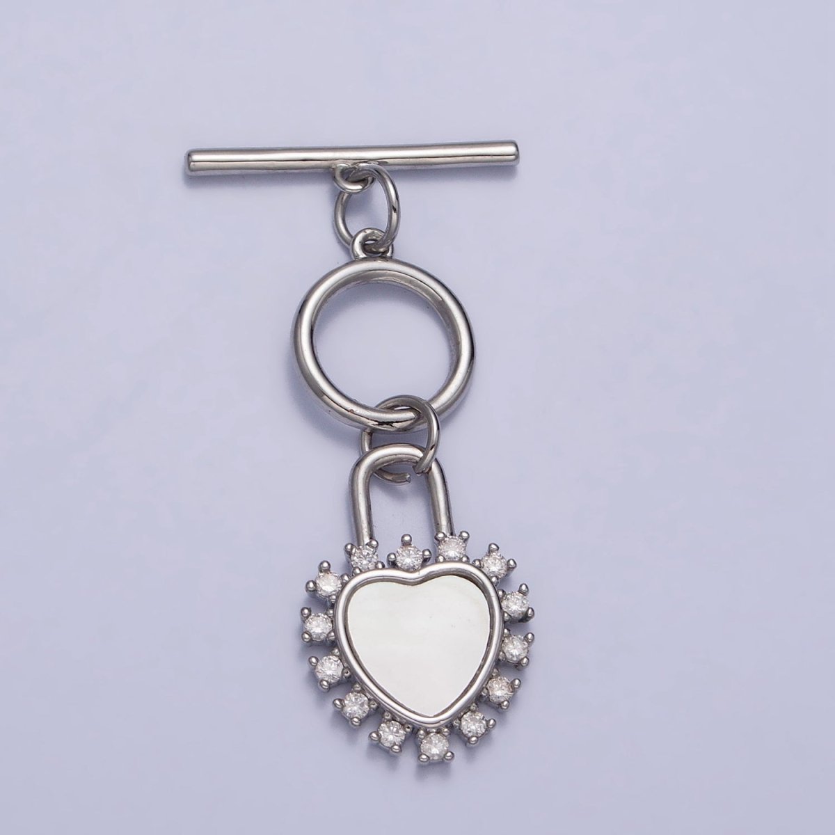 Shell Pearl Clear CZ Heart Padlock Dangle Toggle Clasps Jewelry Closure Supply in Silver & Gold | Z-066 Z-067