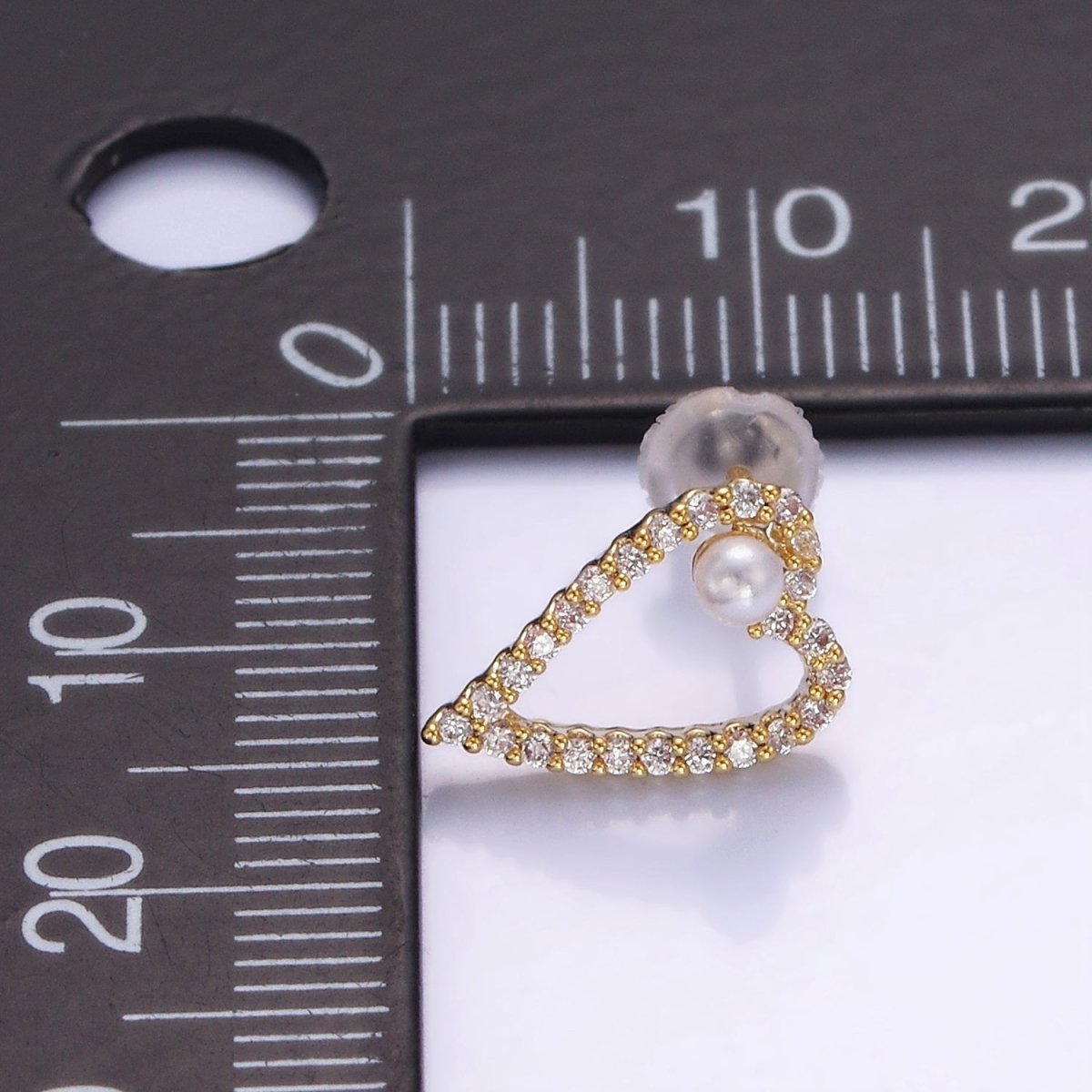 Shell Pearl Open Micro Paved CZ Heart Stud Earrings in Gold & Silver | V516 V517