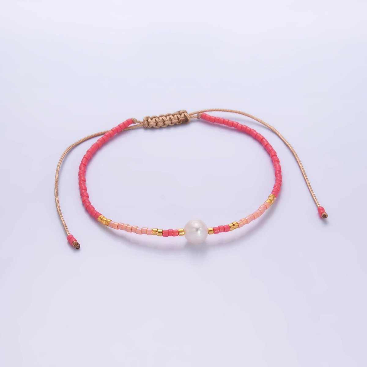 Shell Pearl Pink Gemstone Bead Coil Stretch Adjustable Bracelet | WA - 2743 - DLUXCA