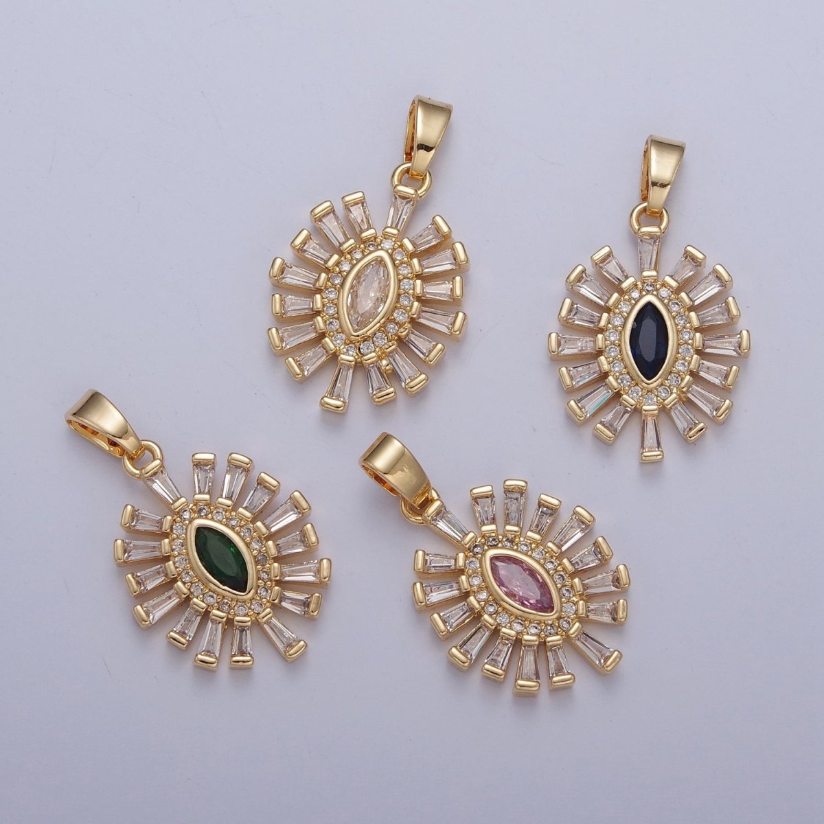 Shimmering Pave Eye Necklace Pendant Evil Eye Necklace Charm Gold Medallion Necklace | X-338 - X-341