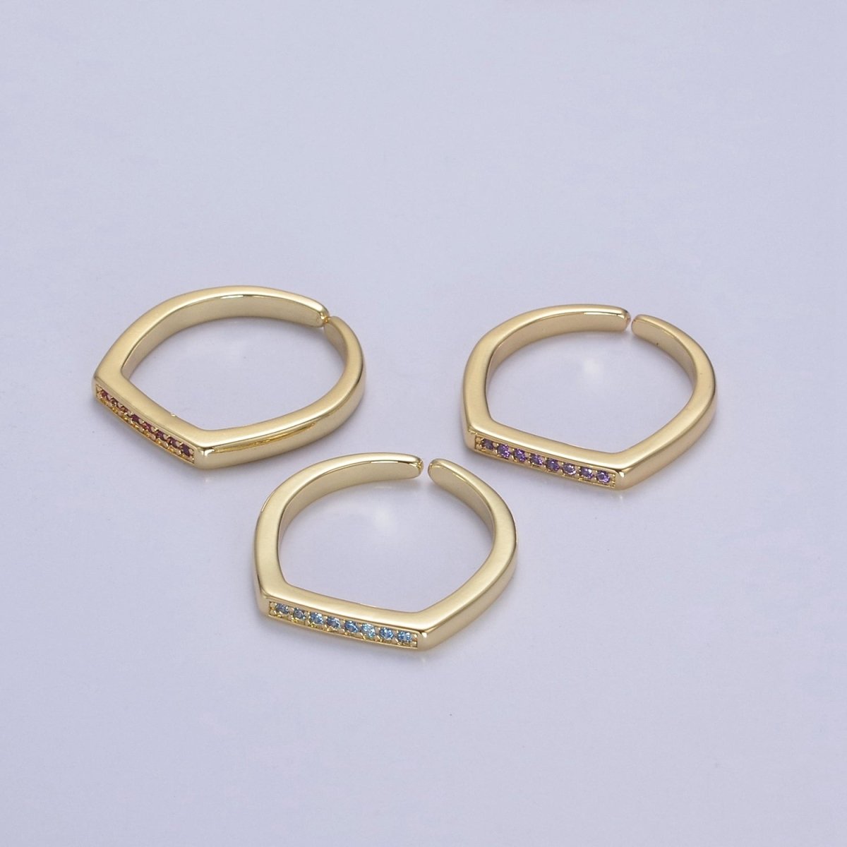 Signet Ring, Bar Ring, Stacking Ring, Minimalist Jewelry Gold Signet Ring, CZ Geometric Ring U-506 ~ U-508