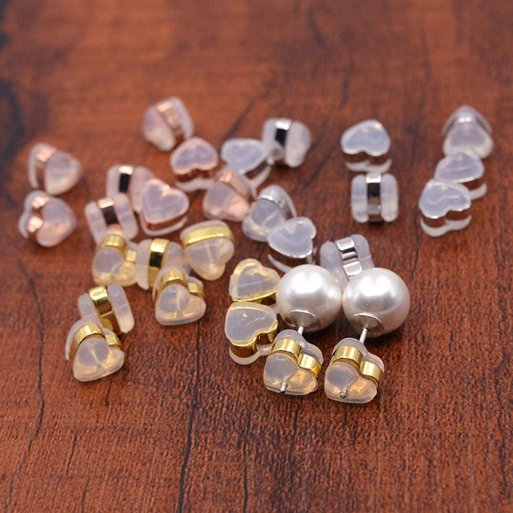 Silicone Earring Backs Replacements Soft Clear Earring Backs, Heart Shaped Locking Earring Backs Silicone Earring Backs Stopper for Earring Jewelry Finding K-227 - DLUXCA