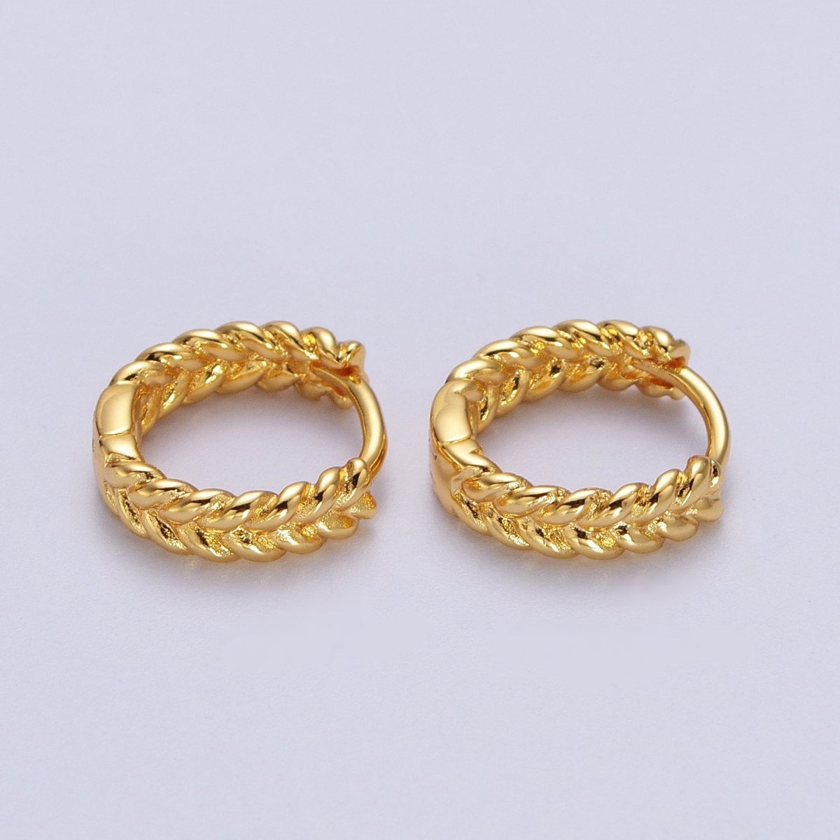 Silver, 24K, 14K, 18K Braided Wheat Paddy Gold Huggie Hoop Earrings  P-118 P-119 P-269 AB-011