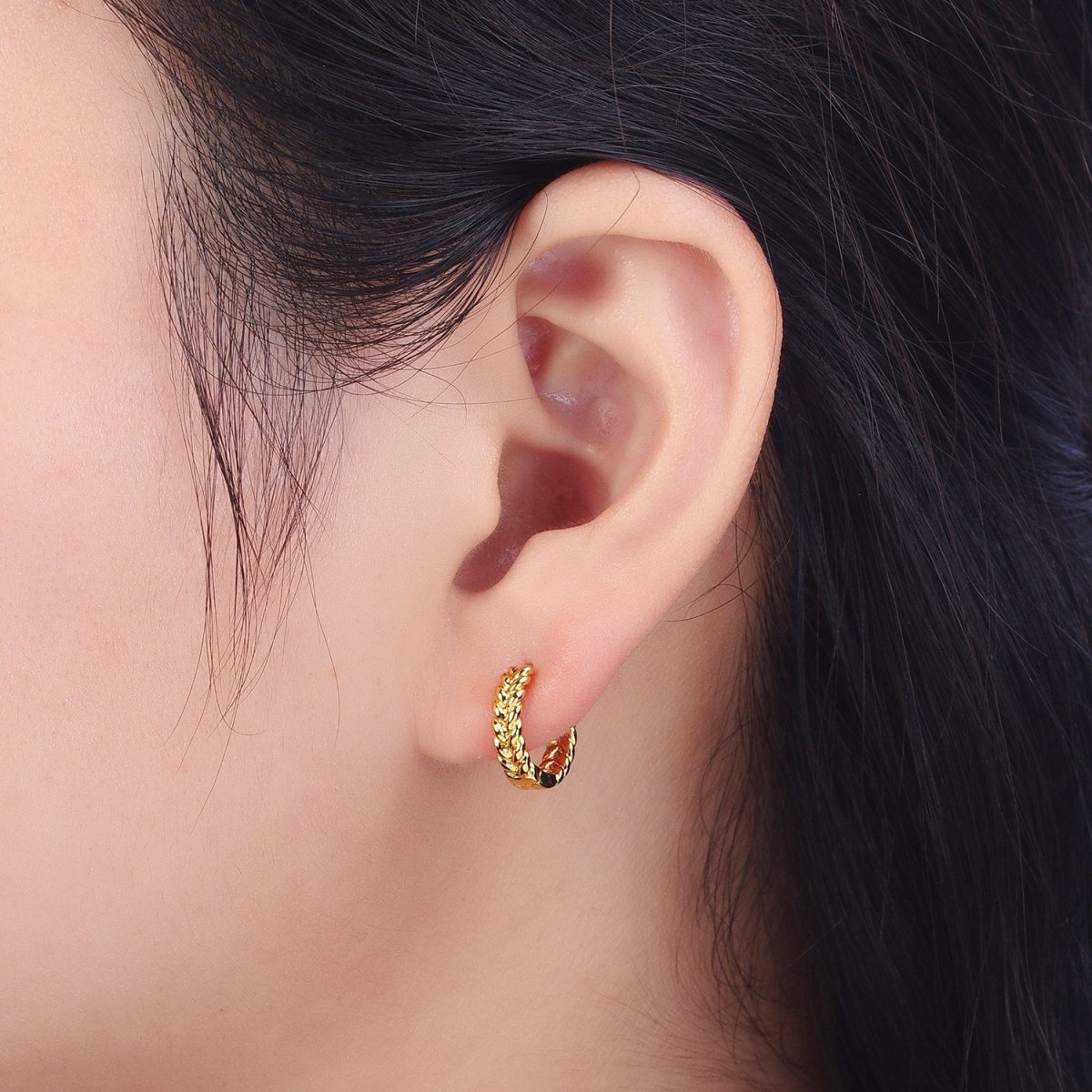 Silver, 24K, 14K, 18K Braided Wheat Paddy Gold Huggie Hoop Earrings  P-118 P-119 P-269 AB-011