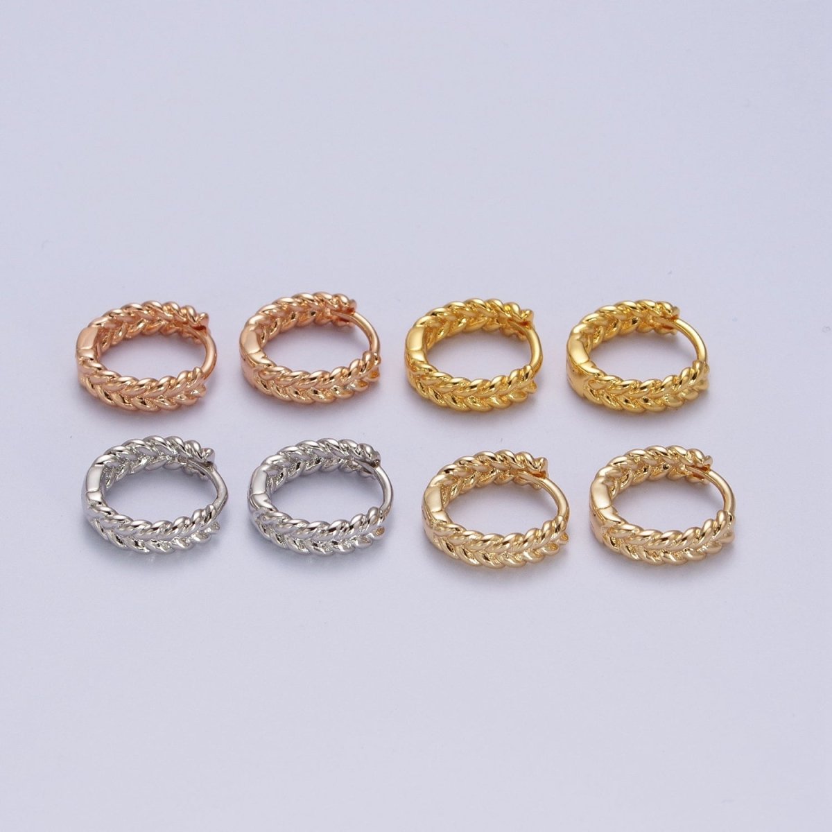 Silver, 24K, 14K, 18K Braided Wheat Paddy Gold Huggie Hoop Earrings  P-118 P-119 P-269 AB-011