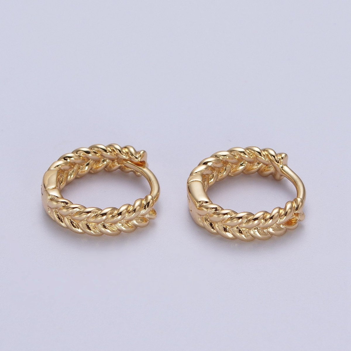 Silver, 24K, 14K, 18K Braided Wheat Paddy Gold Huggie Hoop Earrings  P-118 P-119 P-269 AB-011
