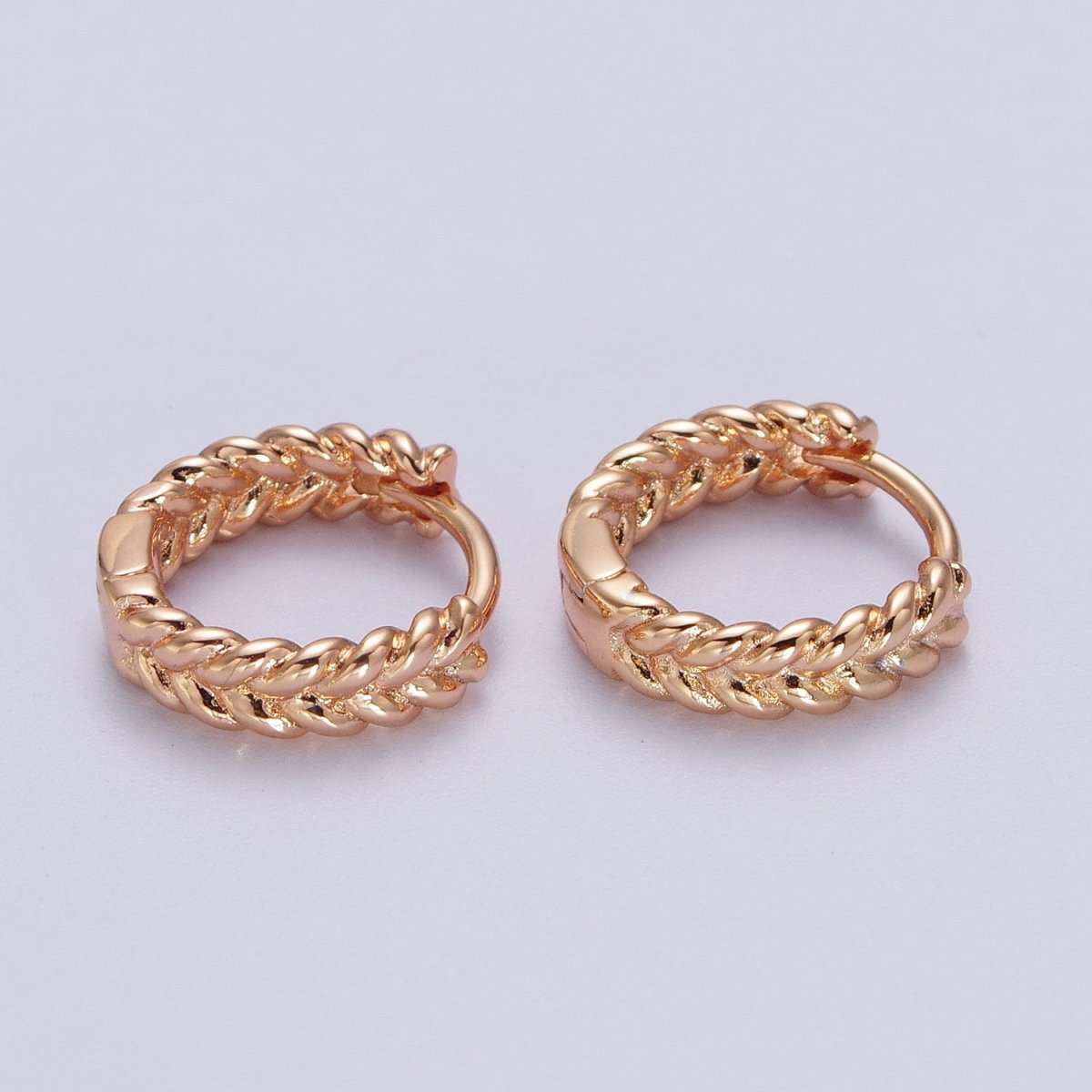 Silver, 24K, 14K, 18K Braided Wheat Paddy Gold Huggie Hoop Earrings  P-118 P-119 P-269 AB-011