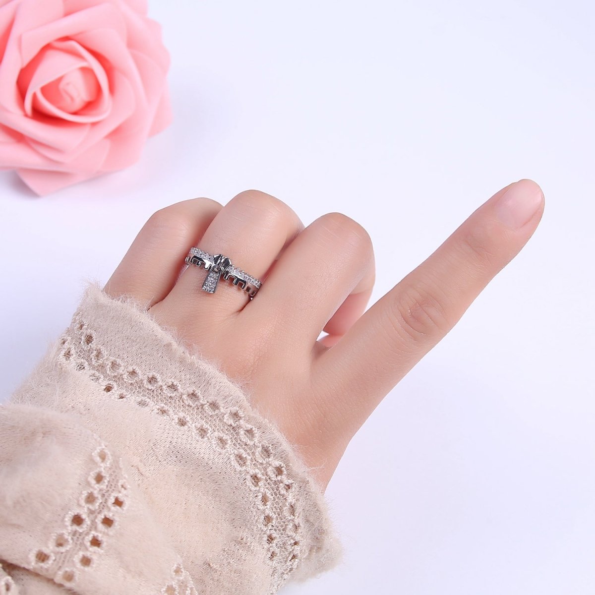 Silver / 24K Gold Filled Zipper Crystal Zirconia CZ Adjustable Ring Zip | U-409 U-410