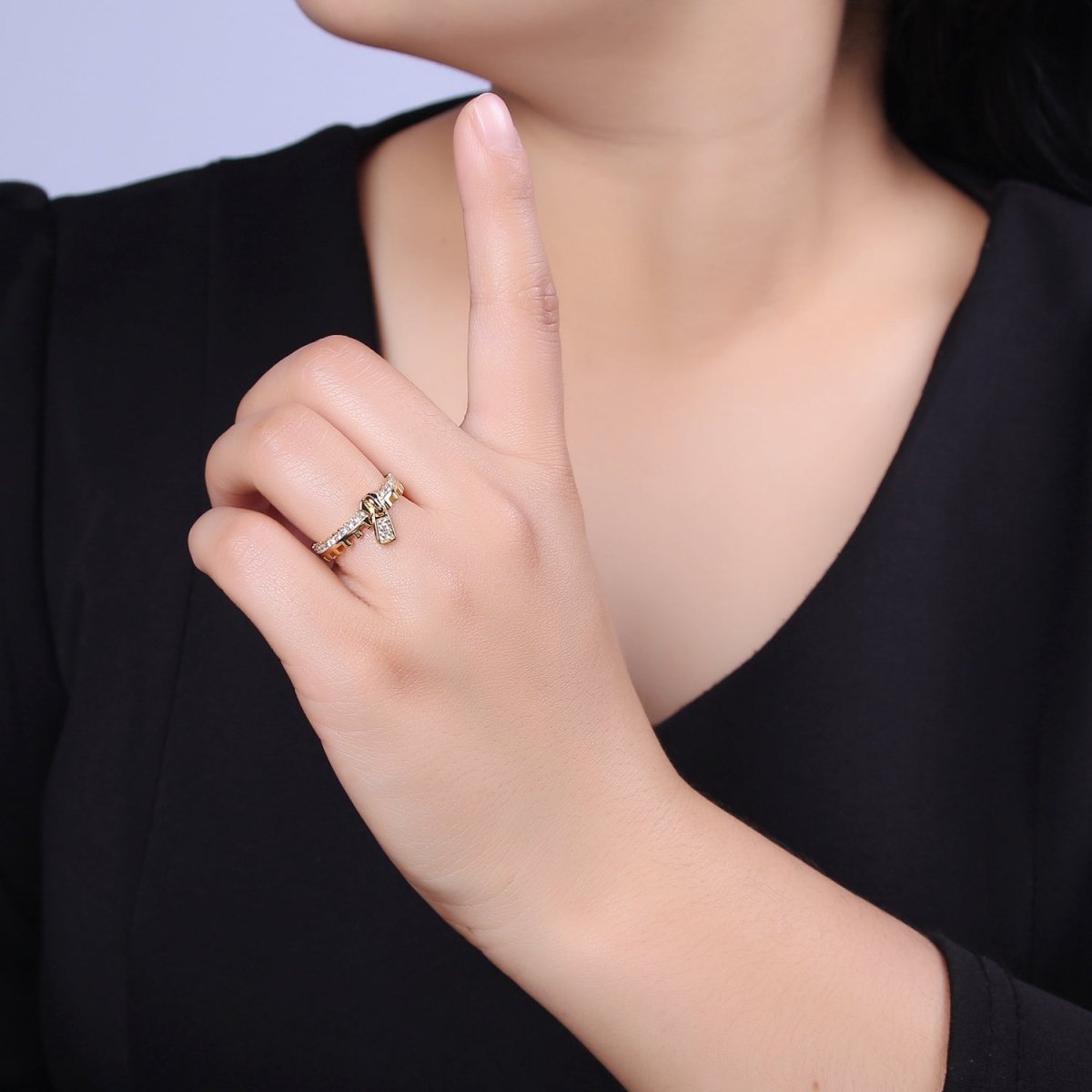 Silver / 24K Gold Filled Zipper Crystal Zirconia CZ Adjustable Ring Zip | U-409 U-410