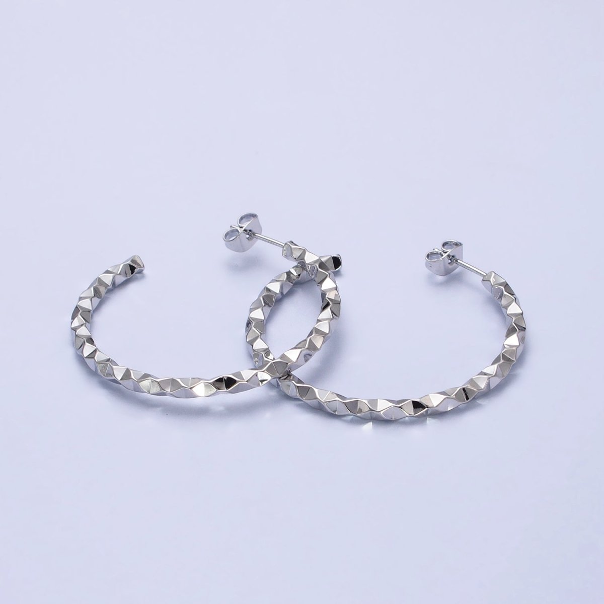 Silver 25mm, 40mm Hammered Geometric C-Shaped Hoop Earrings | AB402 AB401