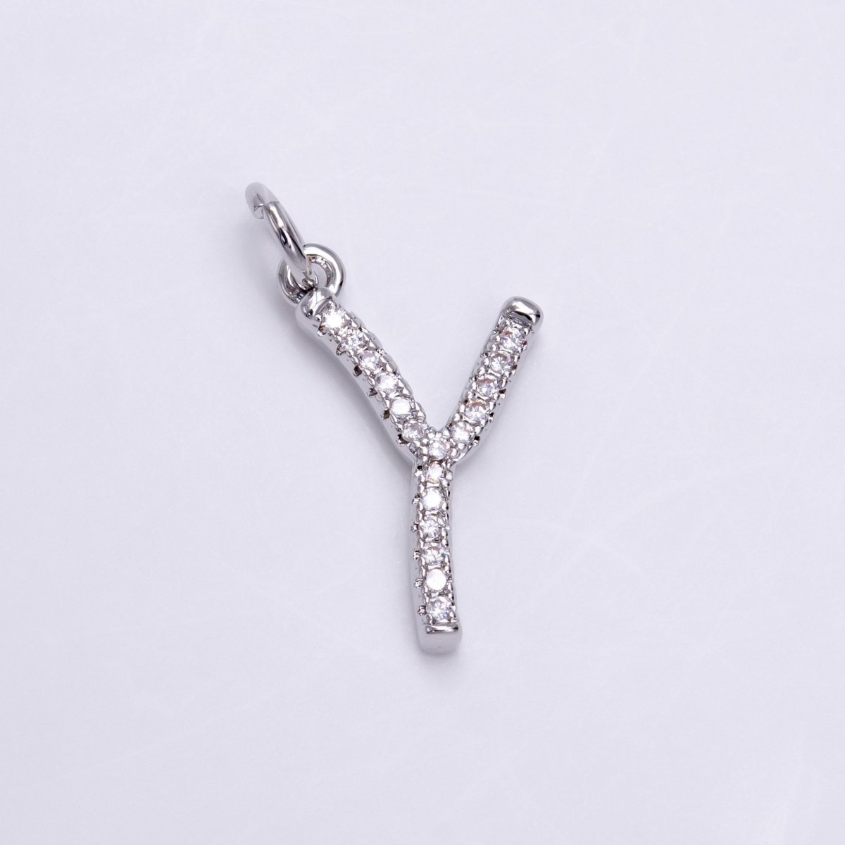 Silver A-Z Initial Letter Micro Pave Charm Personalized Letter Pendant | A-A1132-A-A1144