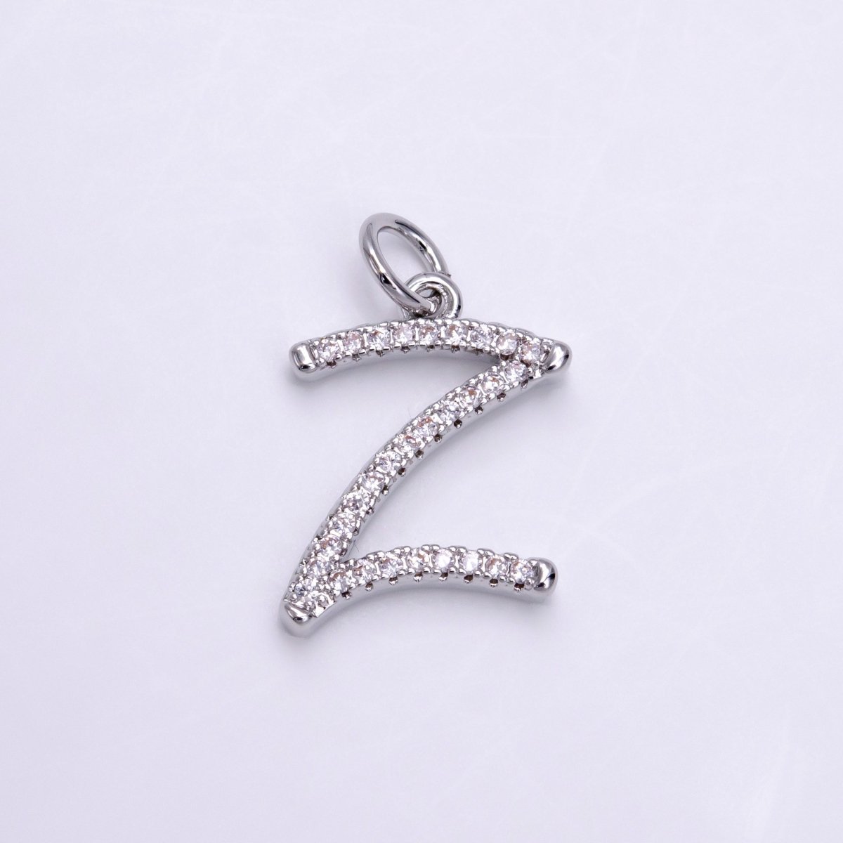 Silver A-Z Initial Letter Micro Pave Charm Personalized Letter Pendant | A-A1132-A-A1144
