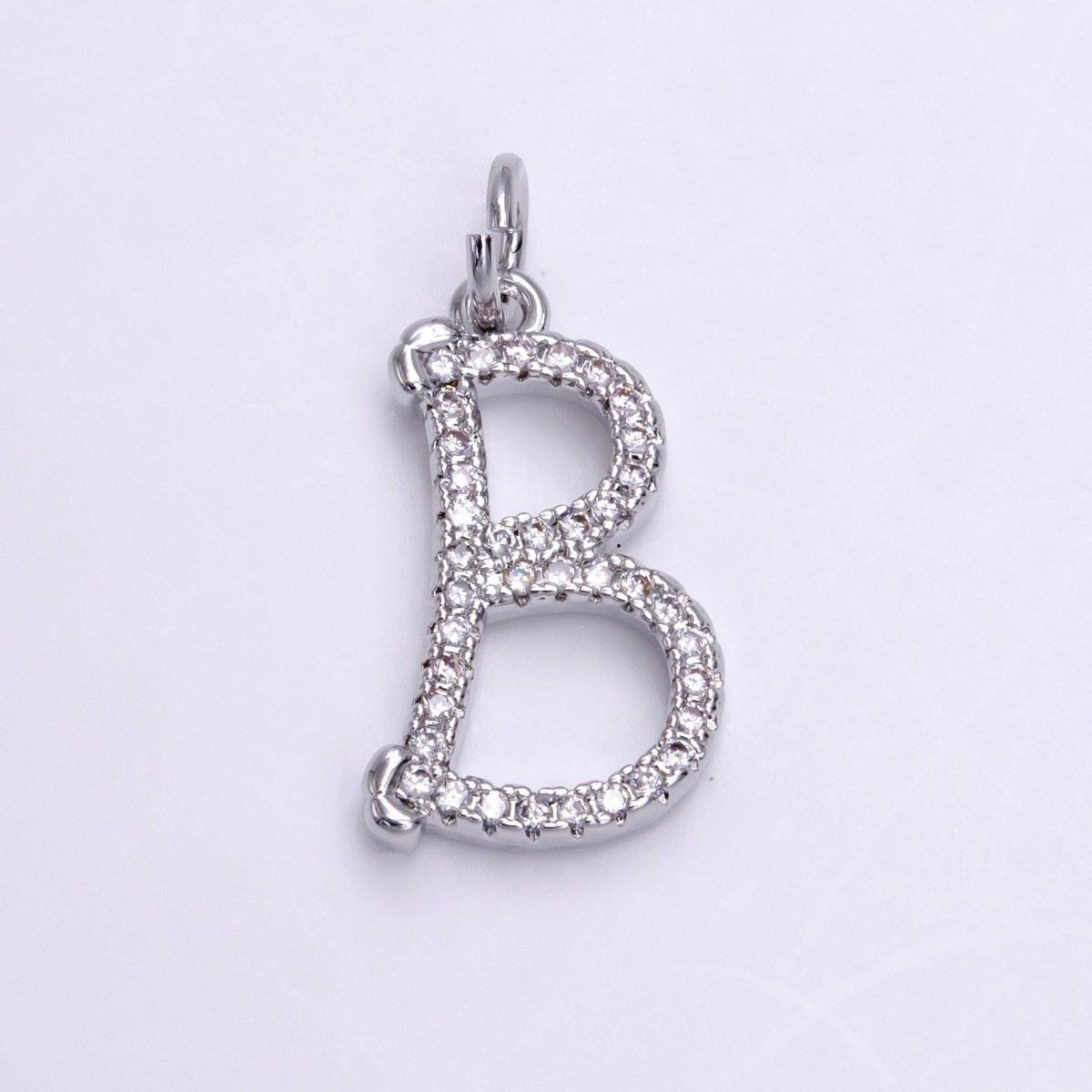 Silver A-Z Initial Letter Micro Pave Charm Personalized Letter Pendant | A-A1132-A-A1144