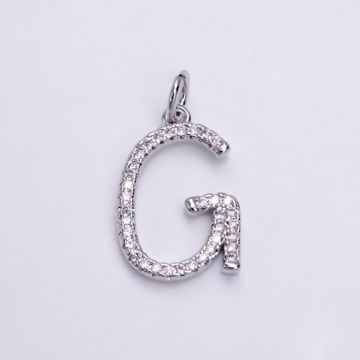 Silver A-Z Initial Letter Micro Pave Charm Personalized Letter Pendant | A-A1132-A-A1144