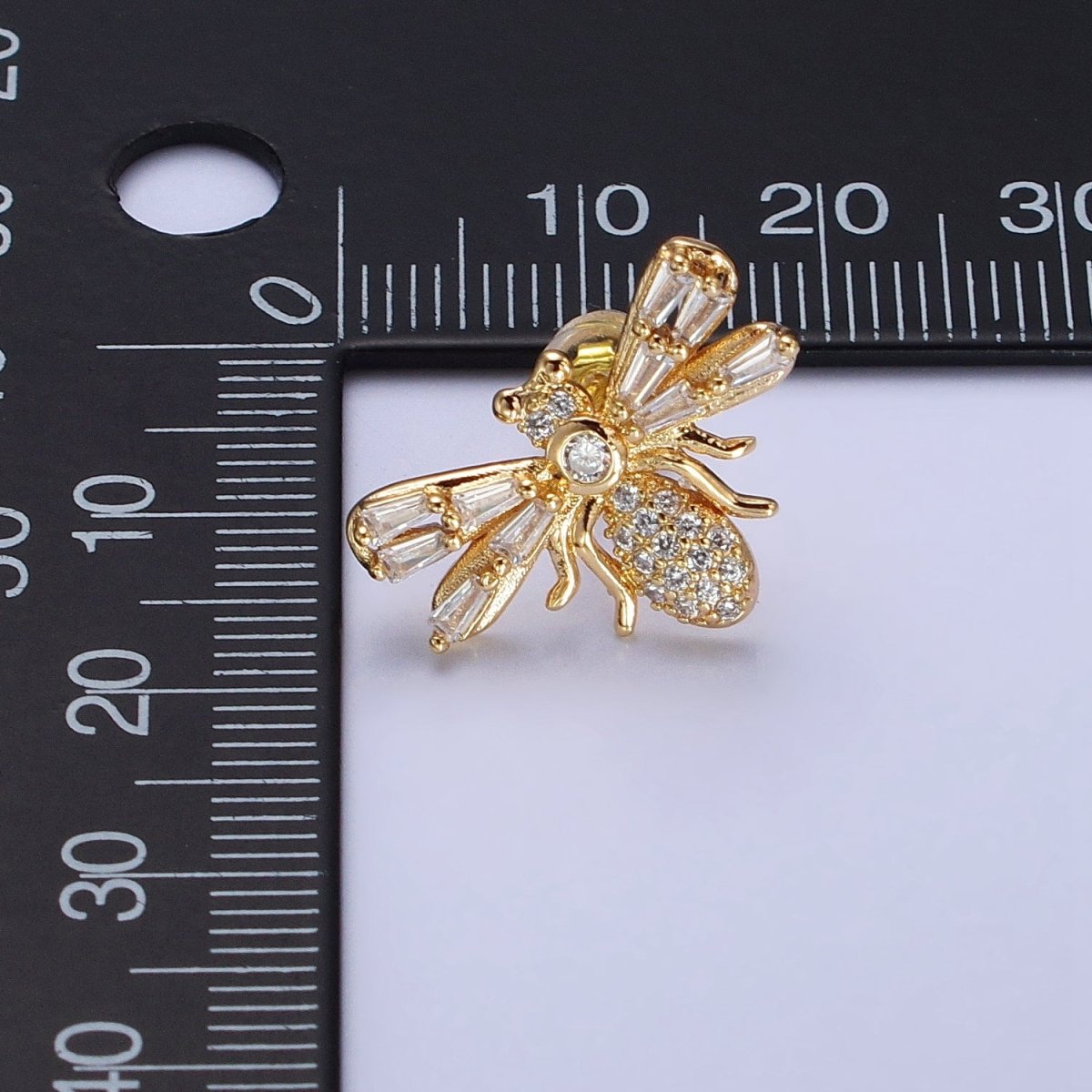 Silver Bee Gold Insect Bee Clear Baguette Micro Paved CZ Stud Earrings | AB376 AB504