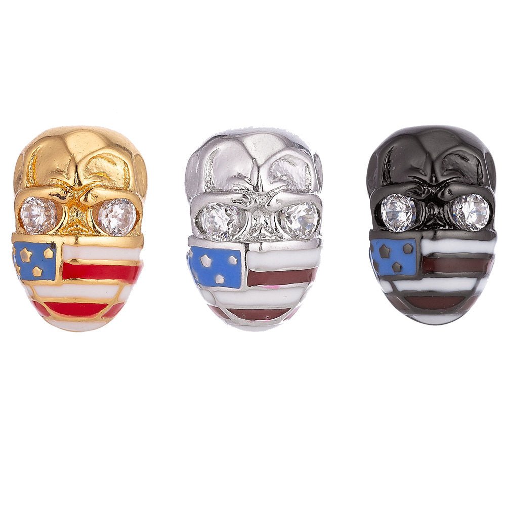 Silver Biker Beads Spacer with American Flag for Men Bracelet jewelry Making 11x7mm Micro Pave Bead Charm | B-022