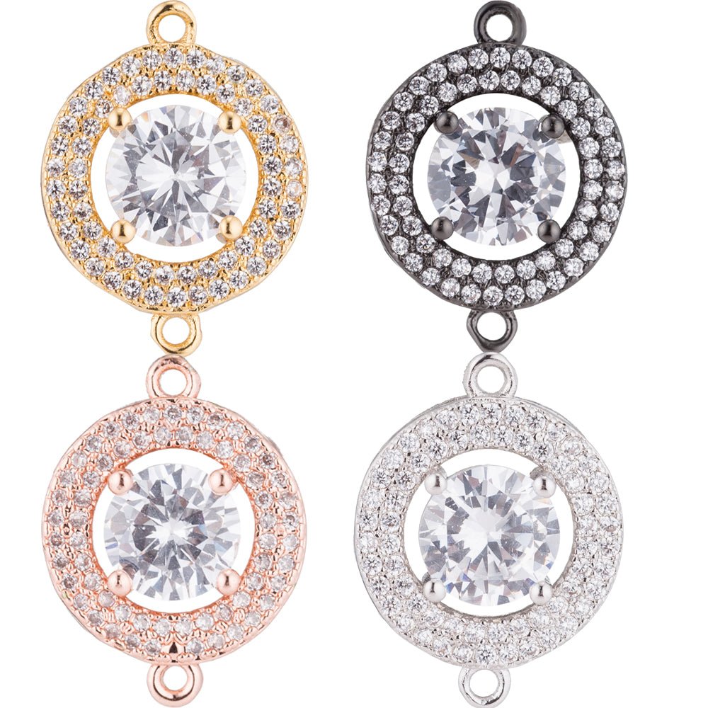Silver, Black, Gold Filled Cute Round Rings, Diamond in Circle, Cubic Zirconia Necklace Bracelet Bead Finding Charm CONNECTOR For Jewelry Making | F-123