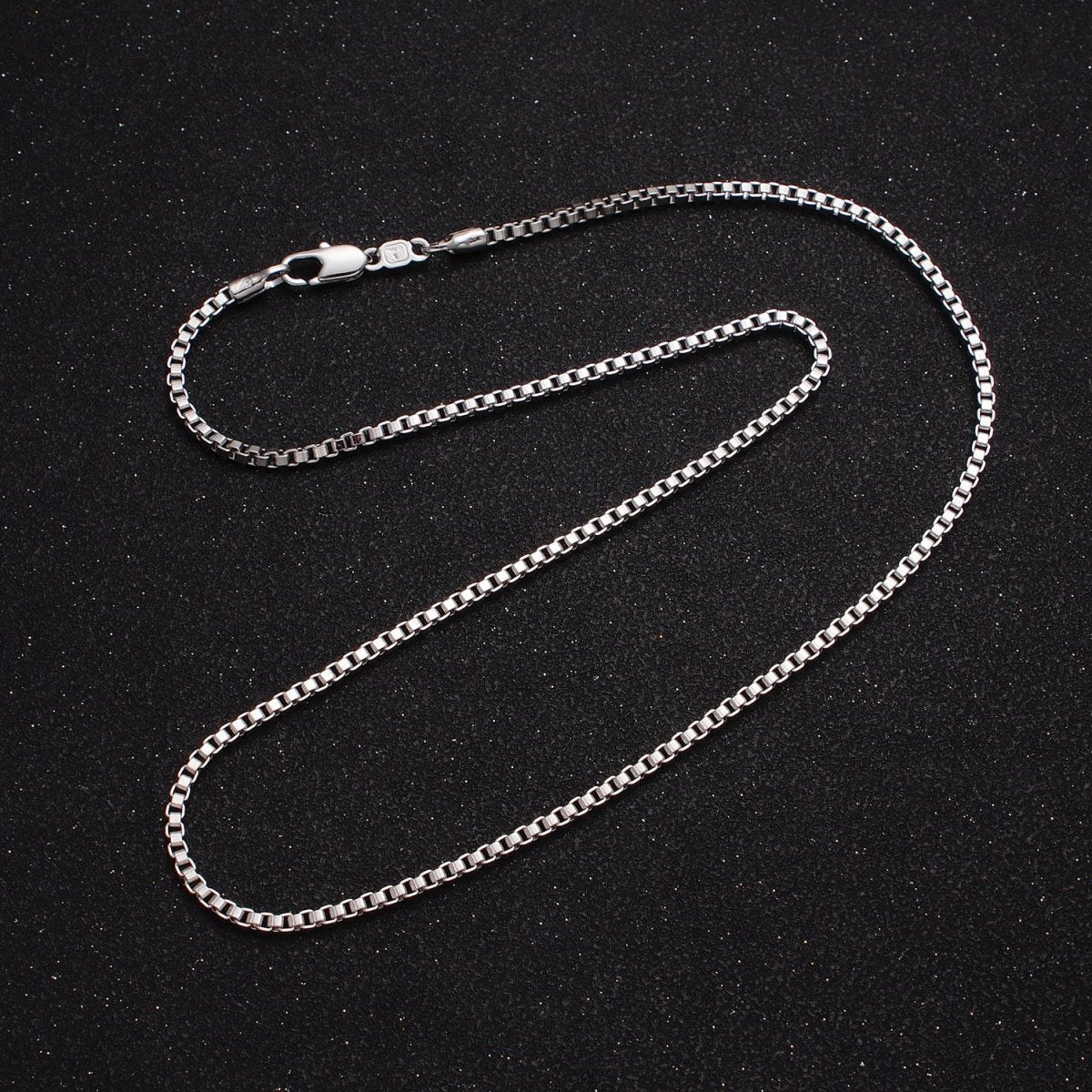 Silver Box Chain Necklace - Unisex 2mm Waterproof Box Necklace, Minimalist Gifts for Men, Women Ready to Wear Chain for Gift | WA-1547 Clearance Pricing - DLUXCA