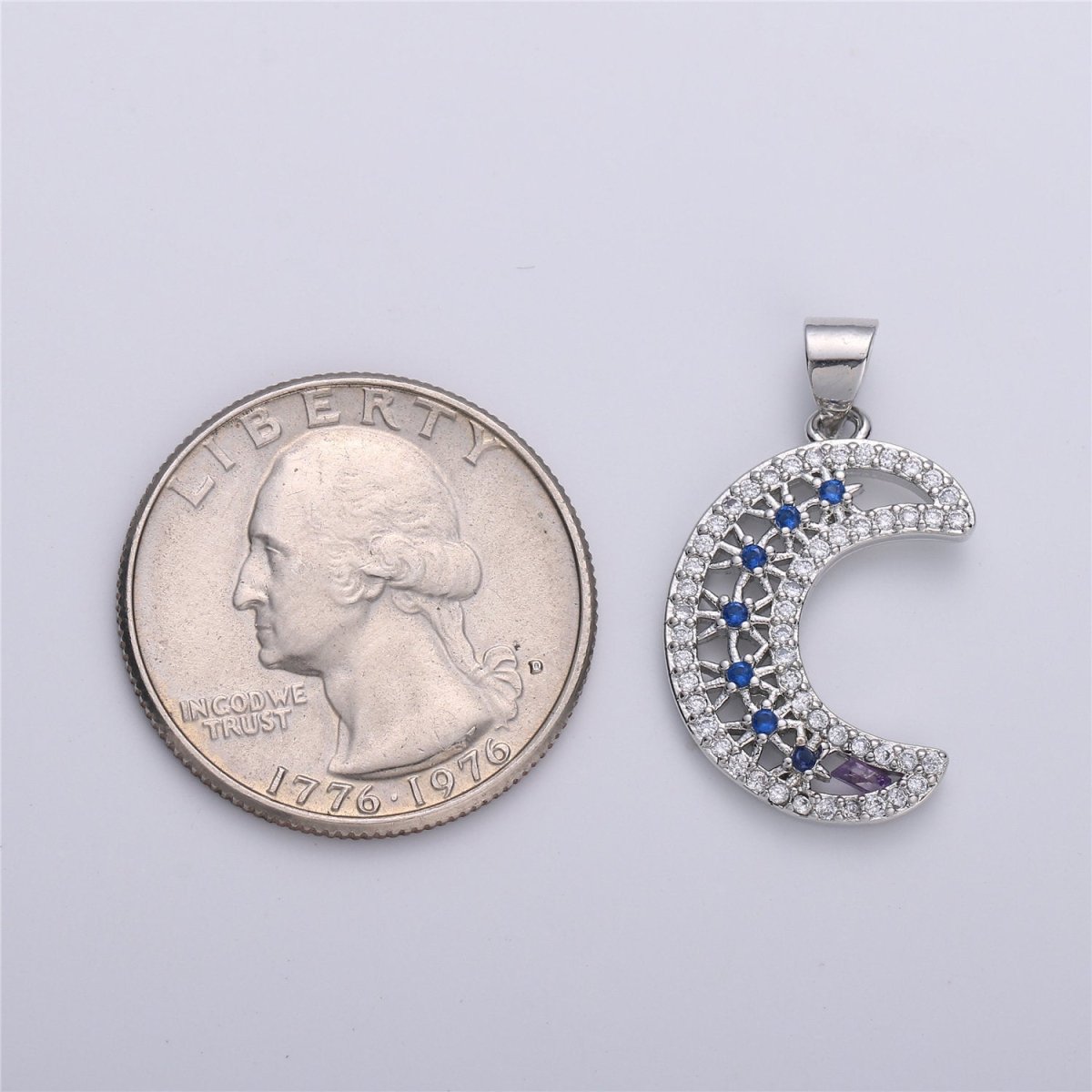 Silver Crescent Moon Charms, Micro Pave Charms, Cubic Moon Pendant, CZ Celestial Jewelry Necklace Bracelet Componen I-608 - DLUXCA
