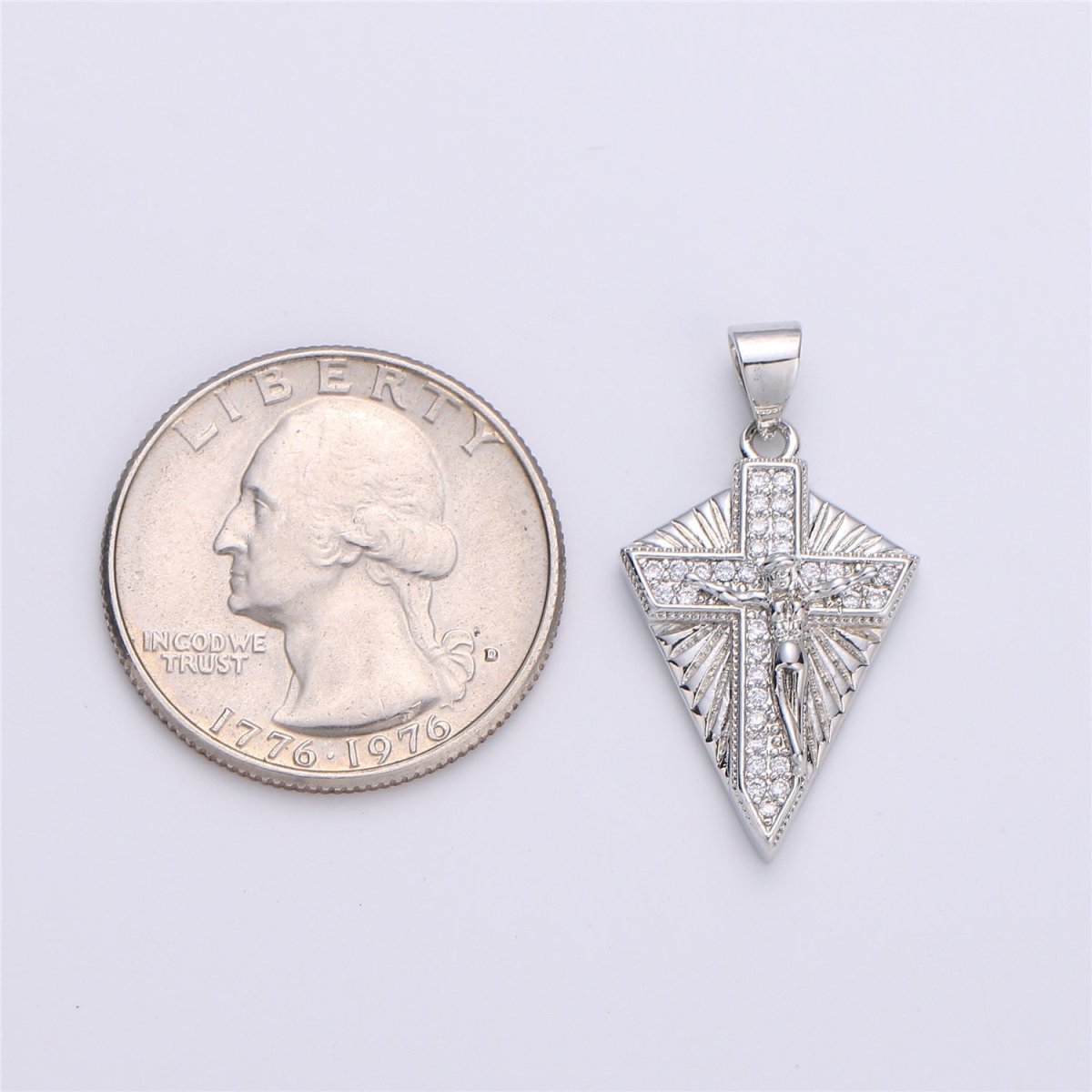Silver Cross Medallion Charm Necklace Gold Crucifix Pendant for Religious Jewelry Supply I-610 - DLUXCA