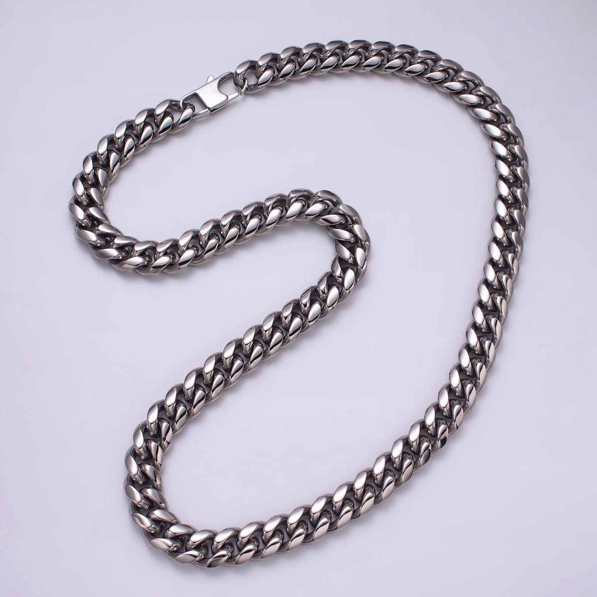 Silver Curb Chain Cuban Necklace for Men - Heavy Stainless Steel 10,12,14 mm Thickness 24.5 inch long | WA-1729 WA-1730 WA-1731 Clearance Pricing