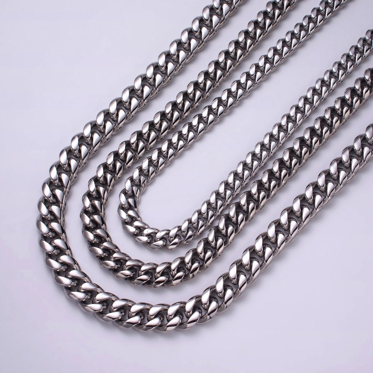Silver Curb Chain Cuban Necklace for Men - Heavy Stainless Steel 10,12,14 mm Thickness 24.5 inch long | WA-1729 WA-1730 WA-1731 Clearance Pricing