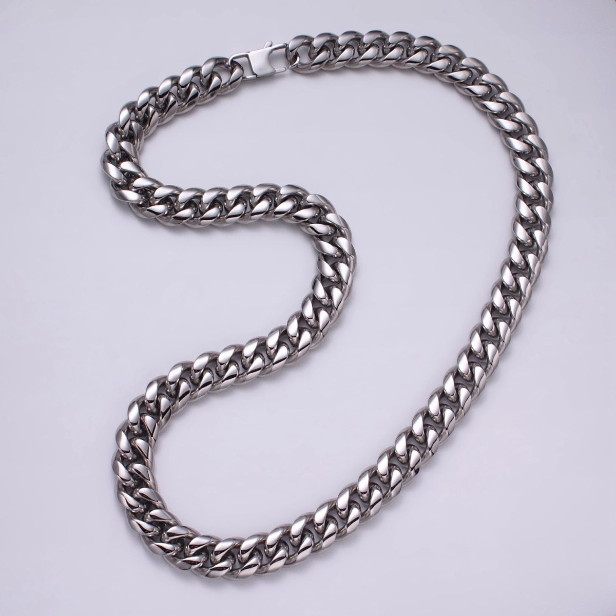 Silver Curb Chain Cuban Necklace for Men - Heavy Stainless Steel 10,12,14 mm Thickness 24.5 inch long | WA-1729 WA-1730 WA-1731 Clearance Pricing