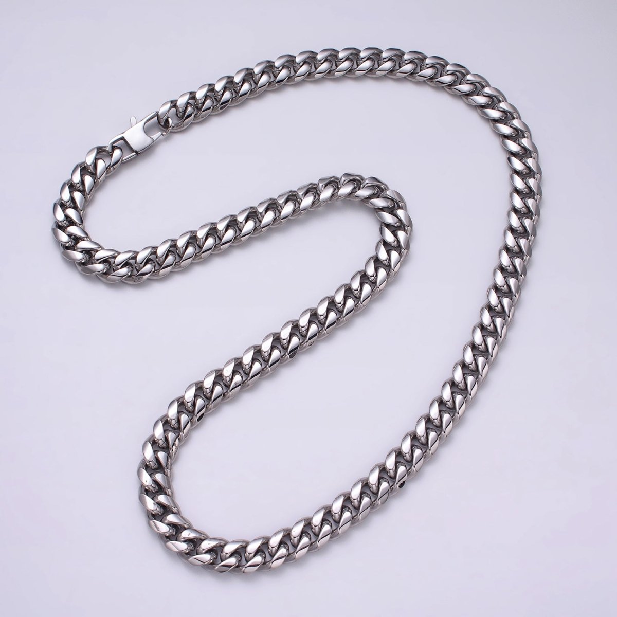 Silver Curb Chain Cuban Necklace for Men - Heavy Stainless Steel 10,12,14 mm Thickness 24.5 inch long | WA-1729 WA-1730 WA-1731 Clearance Pricing