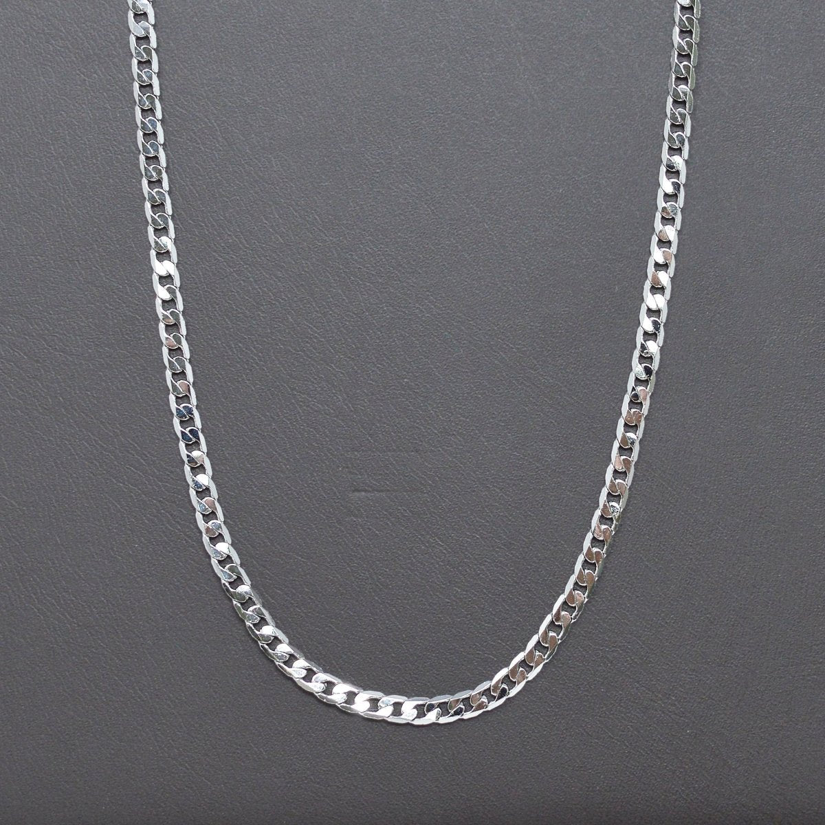 Silver Curb Flat Oval Smooth White gold Filled Chain 17.7" inch 3mm Tarnish Resistant Finished Chain for Jewelry Making and Craft Supplies | CN-1010  Clearance Pricing