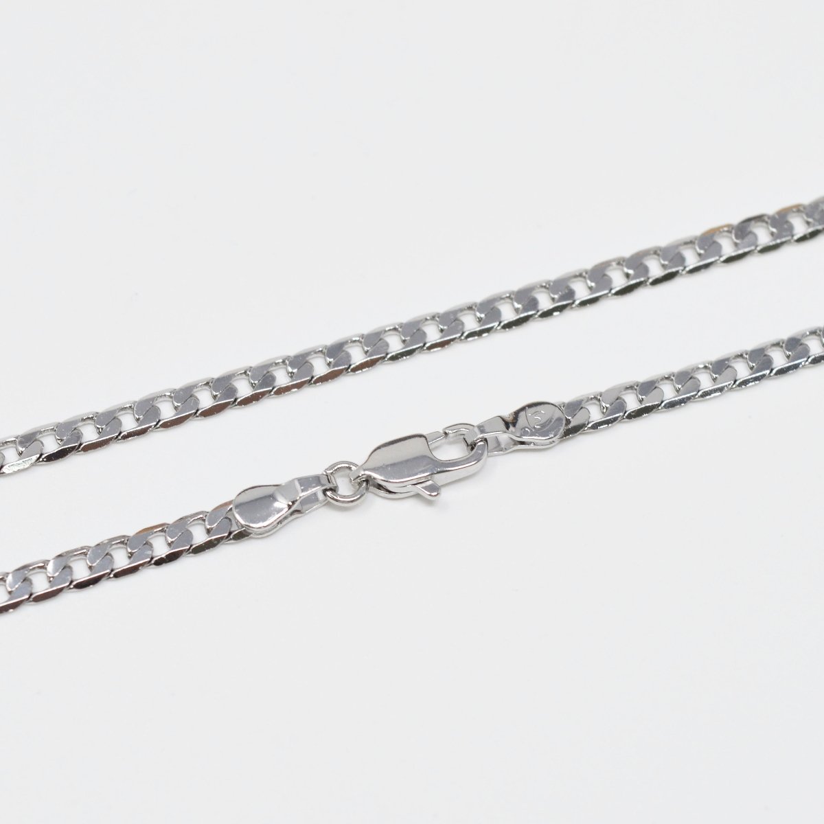 Silver Curb Flat Oval Smooth White gold Filled Chain 17.7" inch 3mm Tarnish Resistant Finished Chain for Jewelry Making and Craft Supplies | CN-1010  Clearance Pricing